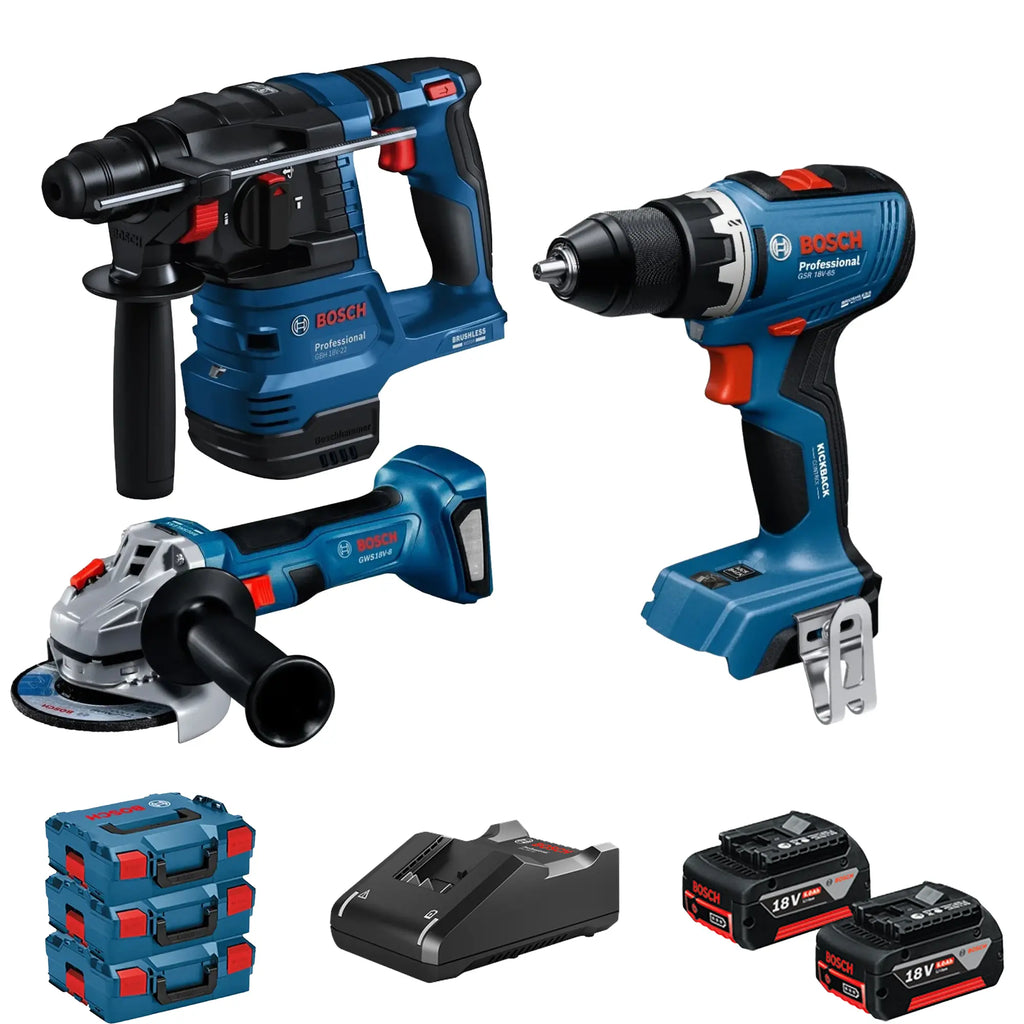 Set mit 3 Elektrowerkzeugen Bosch GSR + GBH + GWS 18V 5Ah