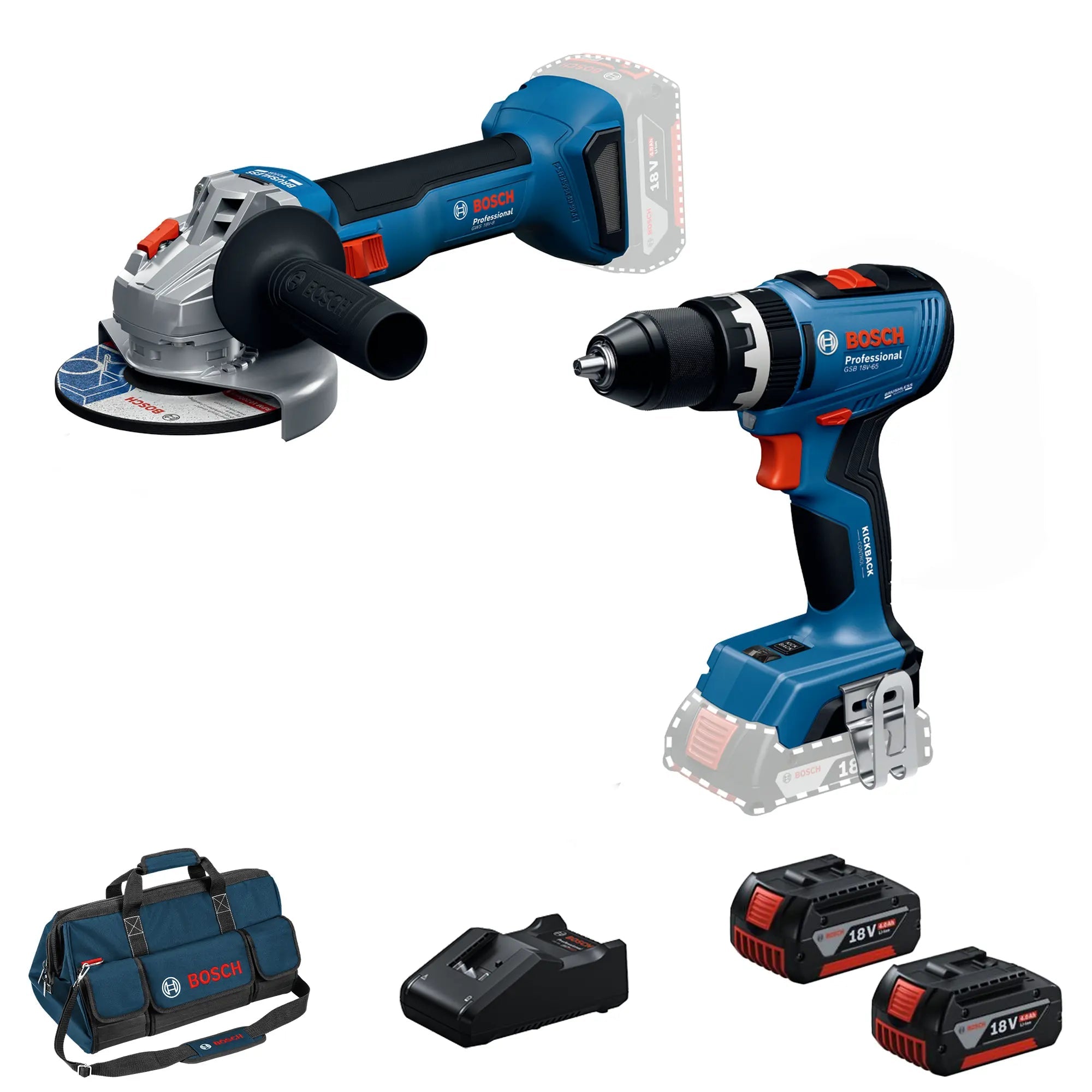 Kombi-Set Bosch GSB 18V-65 + GWS 18V-8 18V 4Ah