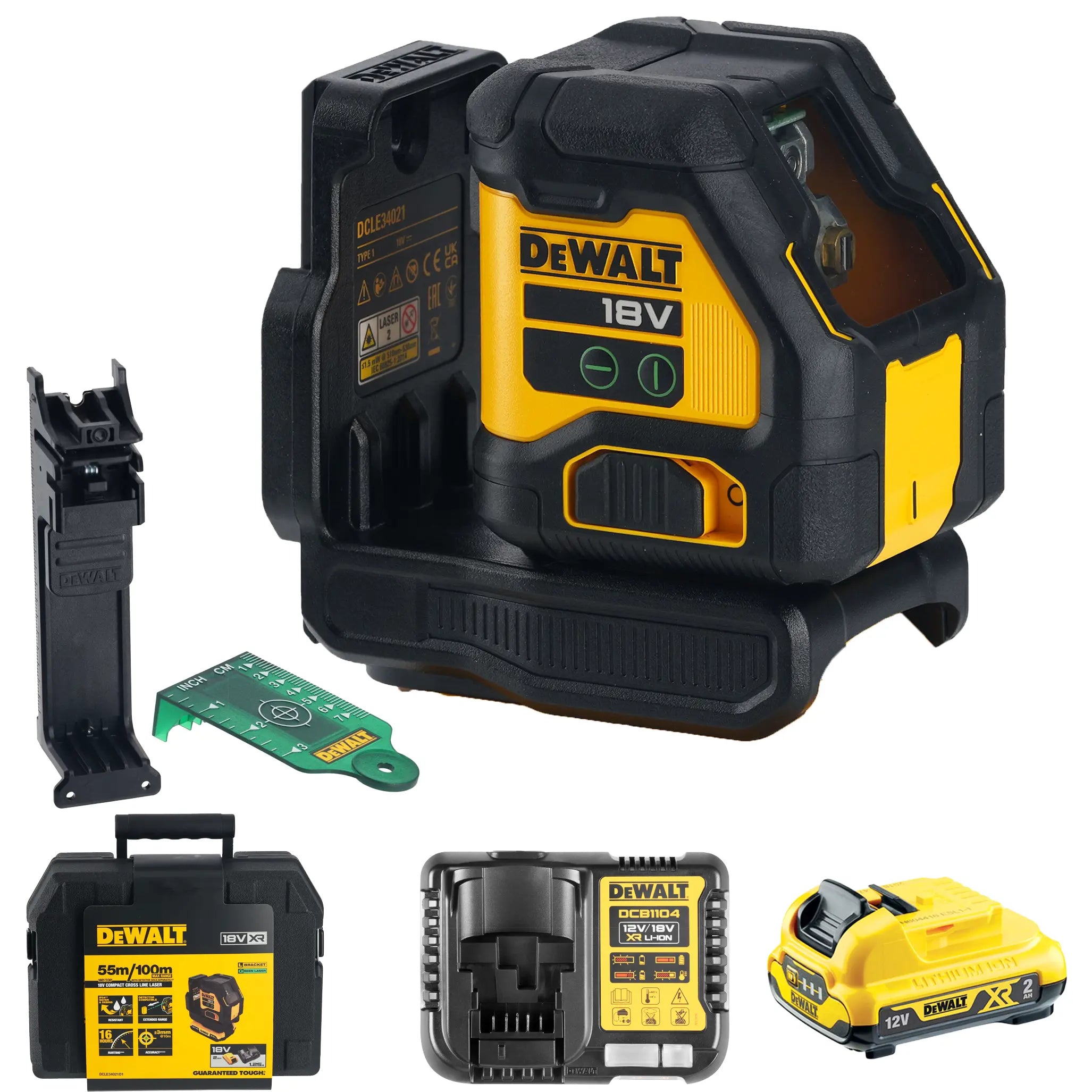 Grüner Kreuzlaser Dewalt DCLE34021D1-QW 12V 2Ah