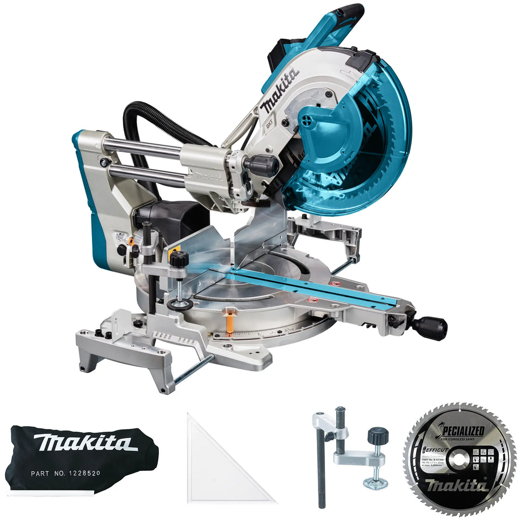 Gehrungssägensatz Makita LS1219L mit DEBWST06-Prüfstand
