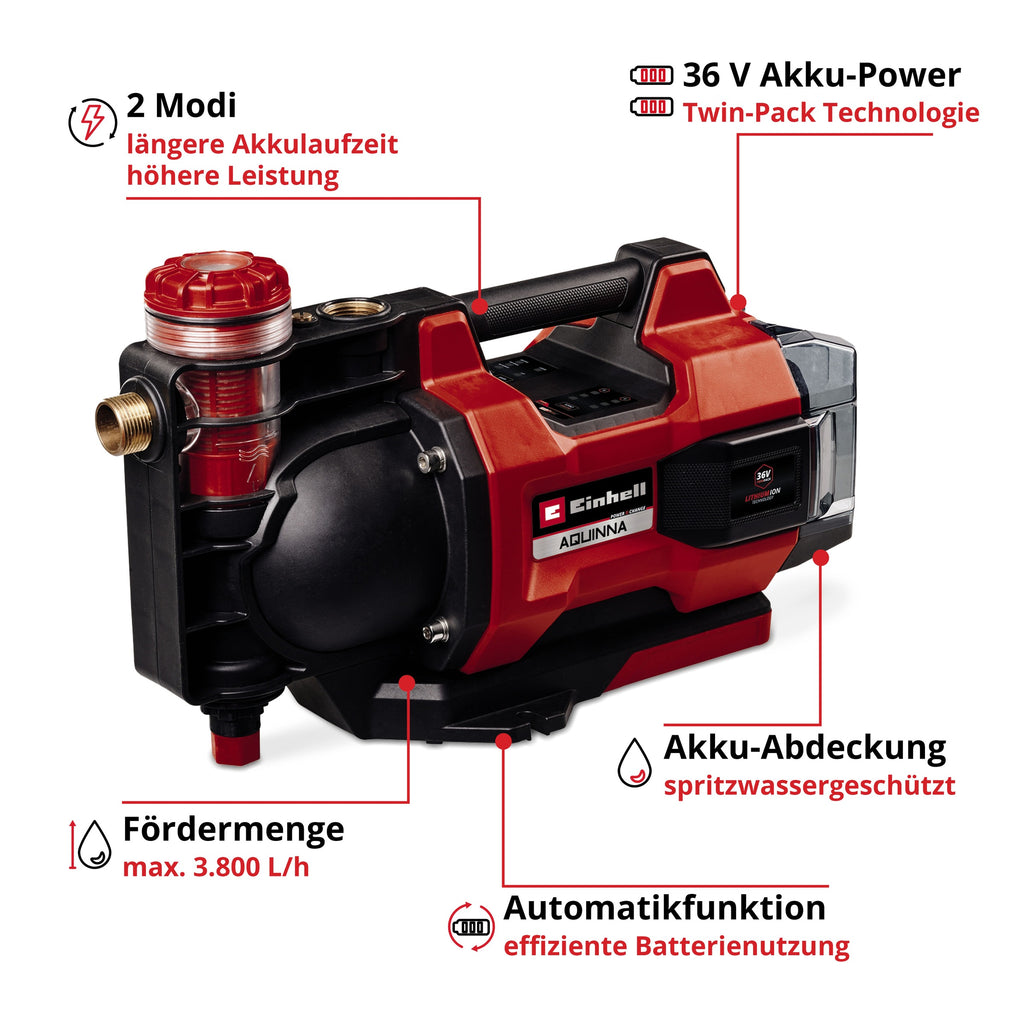Einhell Akku-Gartenpumpe »AQUINNA 36/38 F LED AUTOMATIC« 3.800 l/h, Power X-Change, ohne Akku und Ladegerät