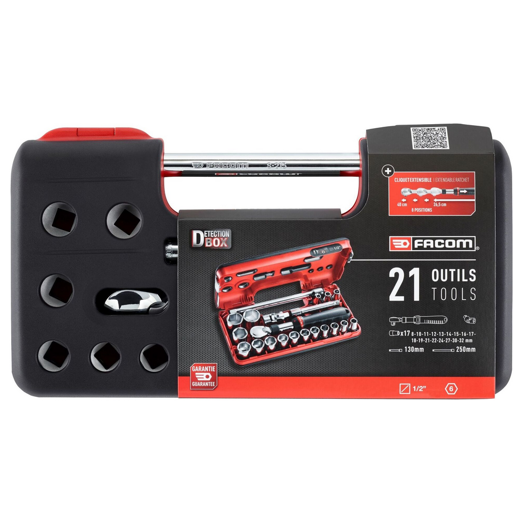 Facom SXL.DBOX1PB 1/2" Steckschlüsselsatz mit 21-teiliger ausziehbarer Ratsche